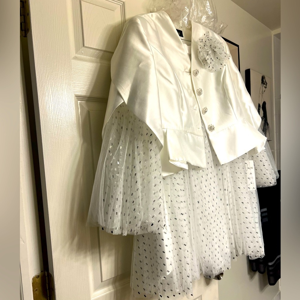 White or ivory two piece tulle skirt set with silver in the tulle.
